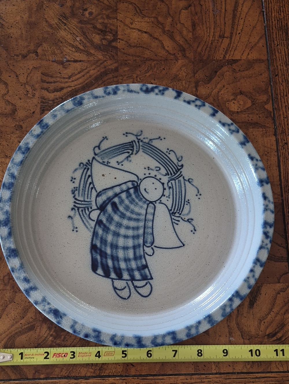 VTG ELDRETH POTTERY CHRIDTMASBlue & White Ceramic Angel Decorative Plate